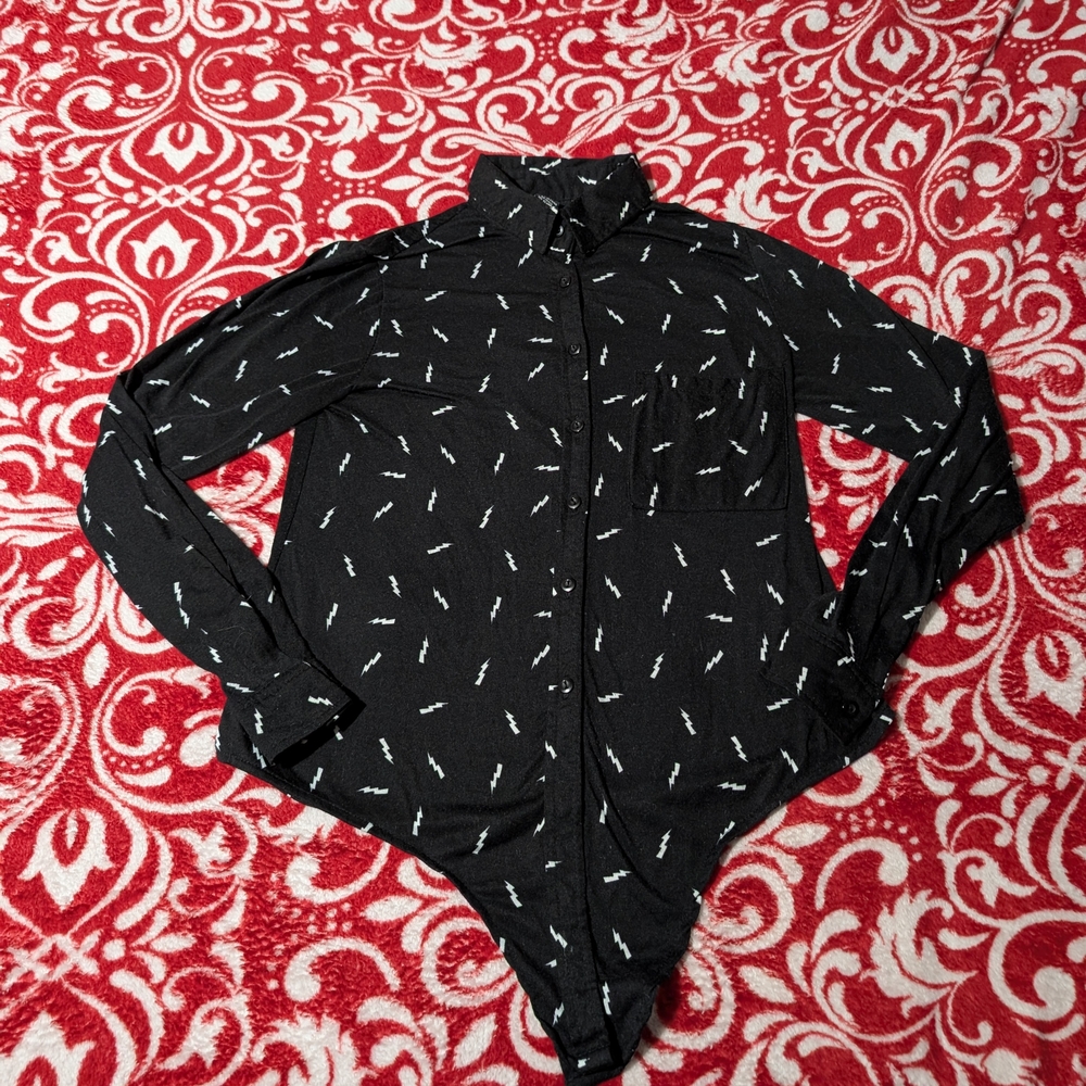 Black Button-Up Shirt with White Pattern